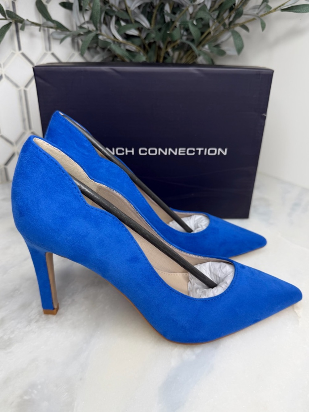 French Connection Blue Scalloped Pumps Wedding Guest Heels 7.5 - Picture 7 of 14